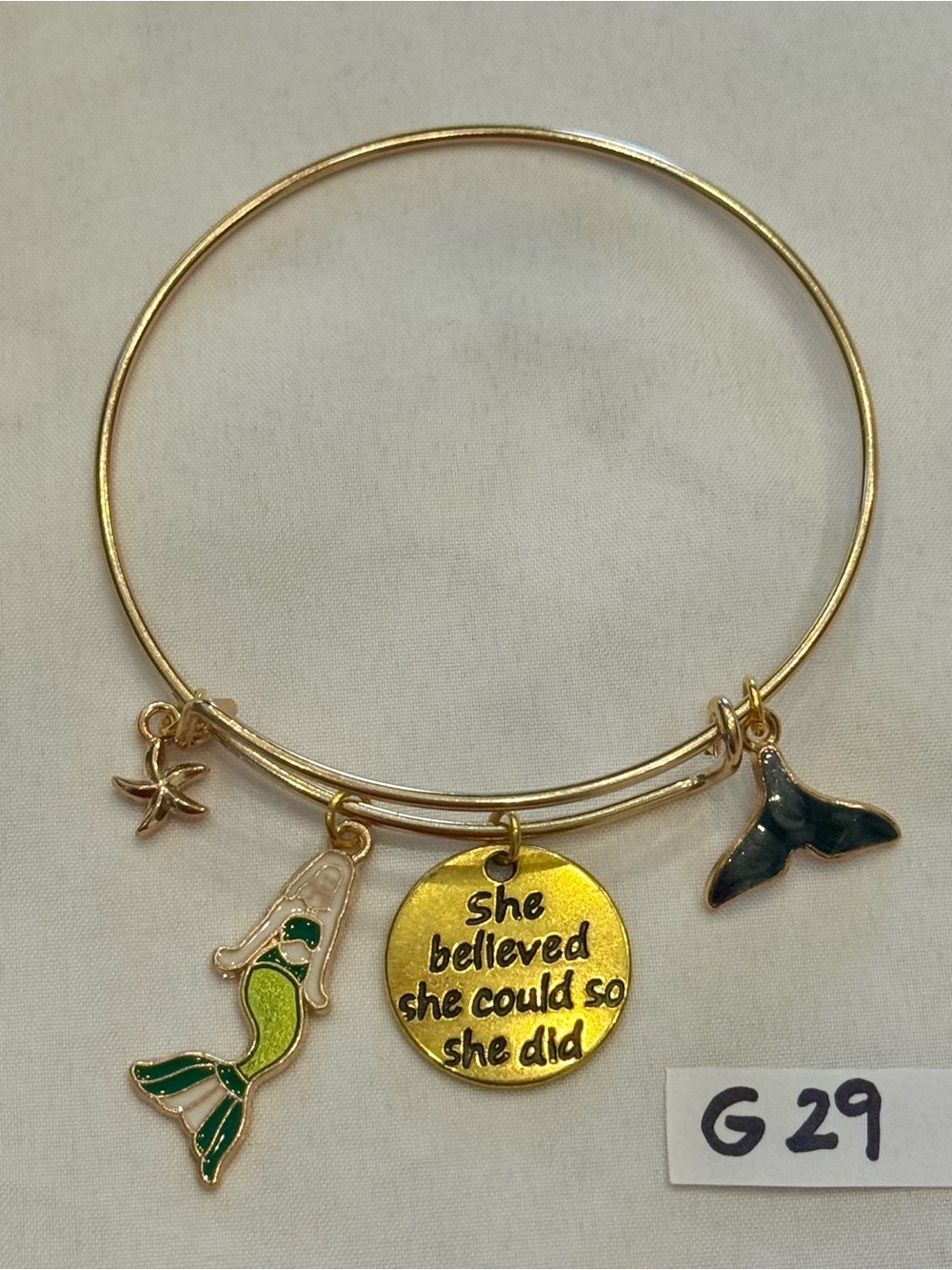 G29 Mermaid Sea Whale Tail Charm Bangle Bracelet